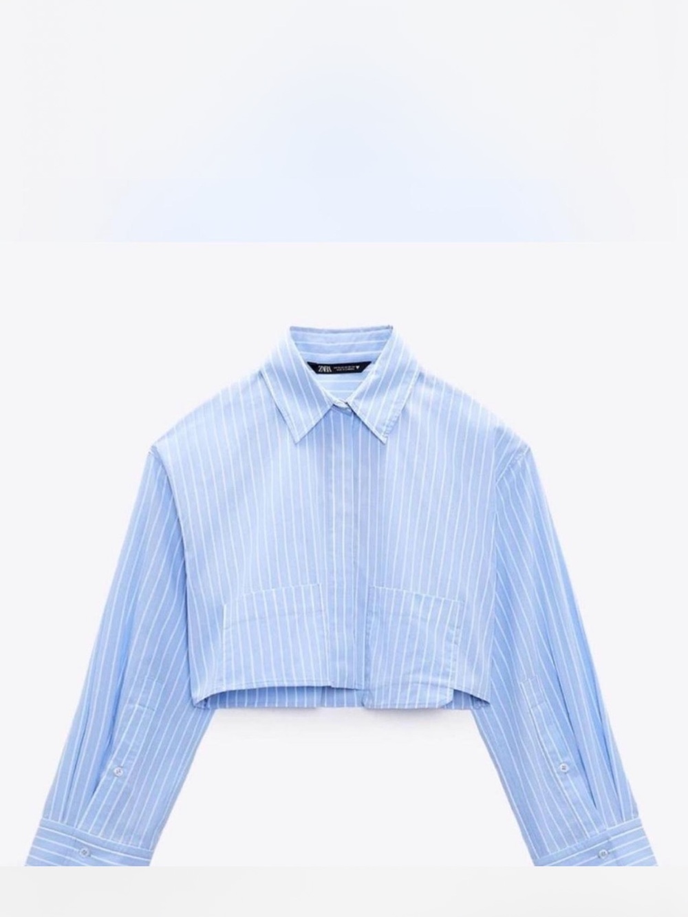 Zara Light Blue Pinstripe Cropped Button-Up Shirt